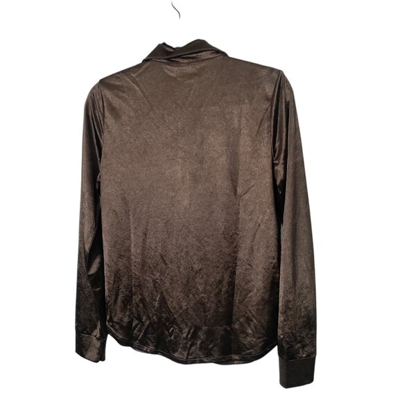 Gap Long Sleeve Button Front Blouse Metallic Brown Size Small New - Picture 2 of 9